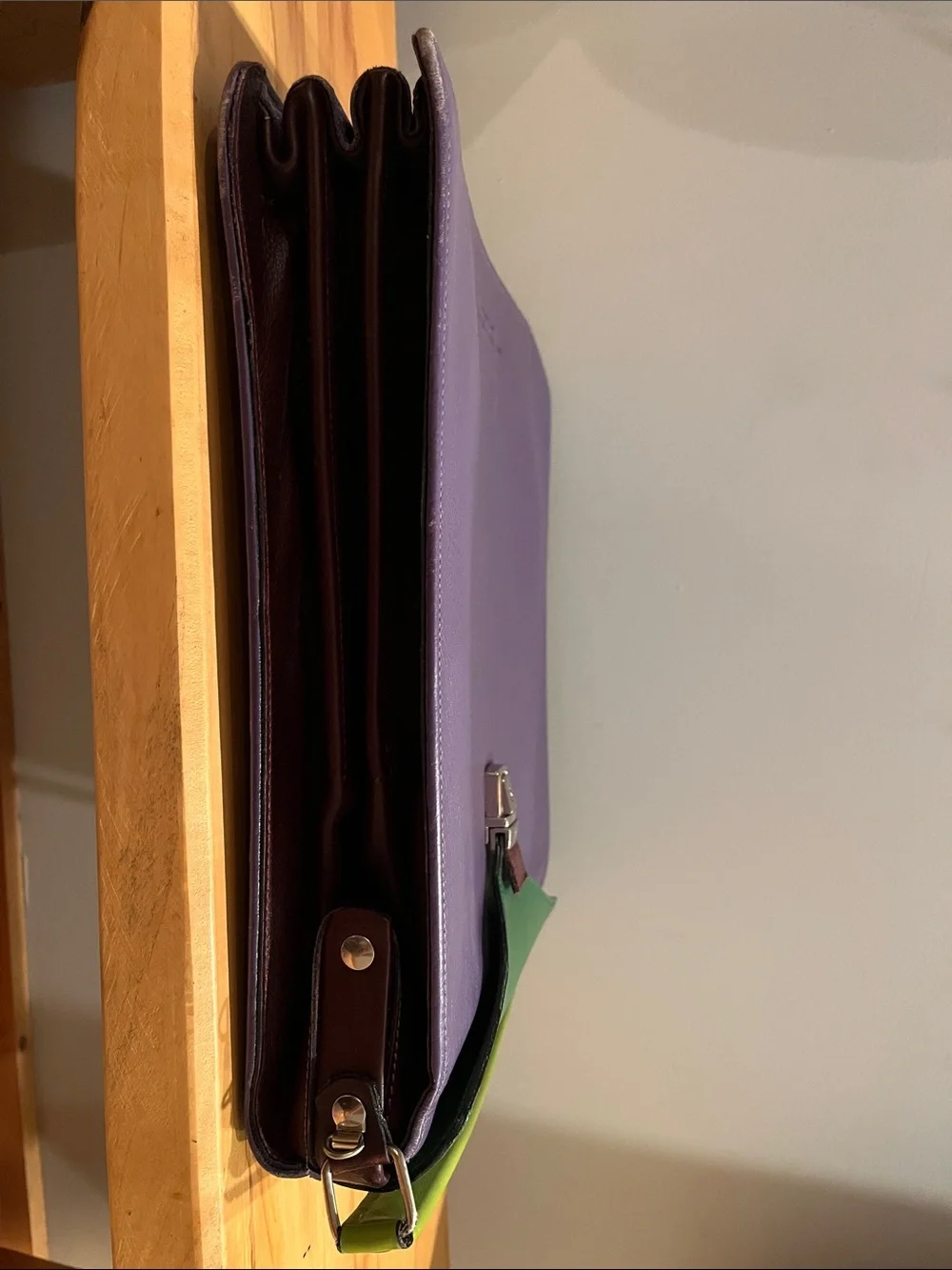 Hester Van Eeghen Purple and Green Accordion Design Handbag Purse Backpack
